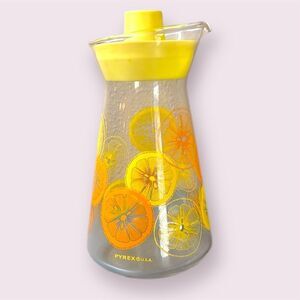 PYREX Vintage MCM Glass Juice Decanter Citrus Design